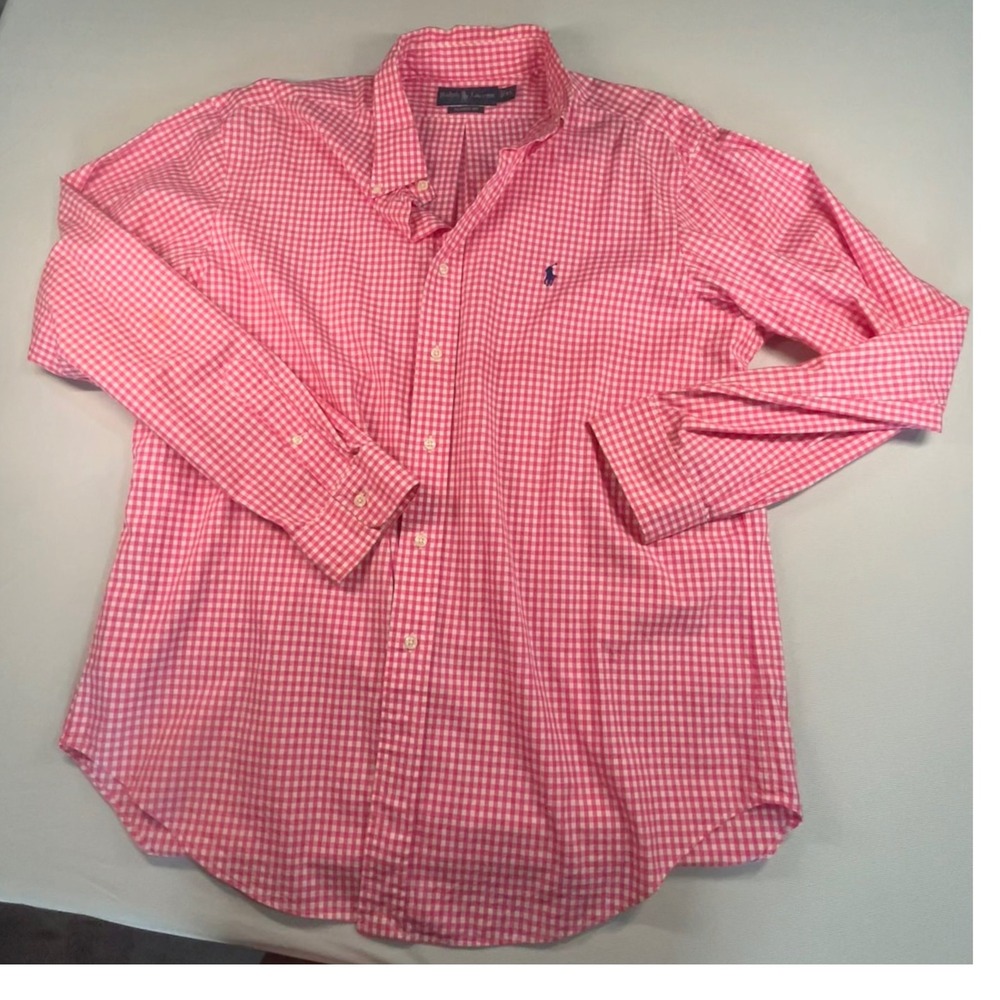Polo Ralph Lauren Mens XL Classic Fit Gingham Button Down Shirt Pink White